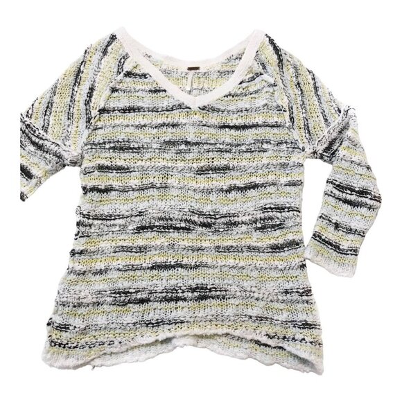 Free people marled Songbird V neck sweater in white/gray/yellow/aqua.size XS - Picture 4 of 9